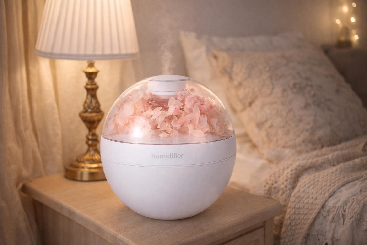 Floral Ultrasonic Humidifier | Quiet Bedroom Desk Diffuser | Decorative Flower Dome