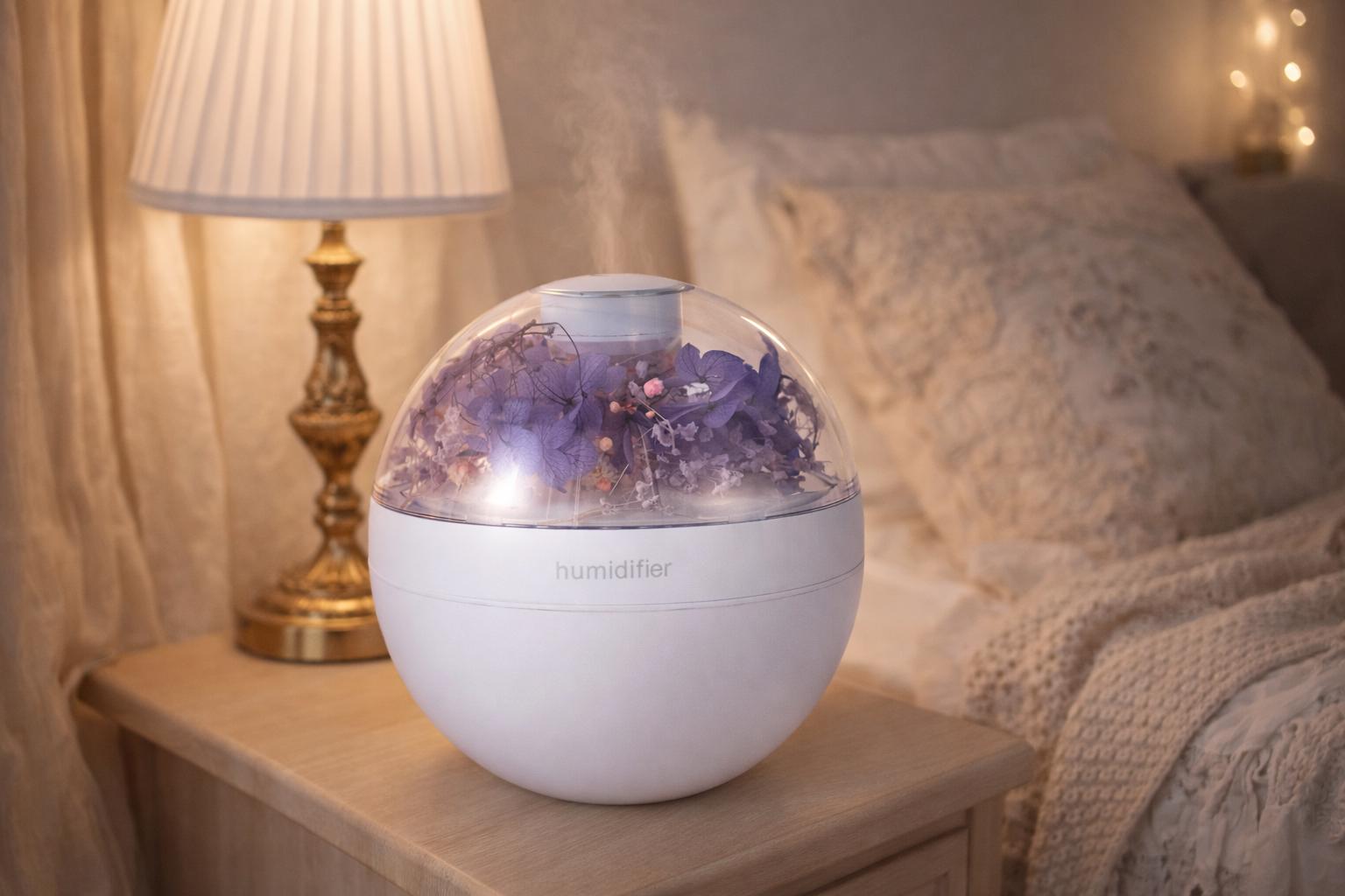 Floral Ultrasonic Humidifier | Quiet Bedroom Desk Diffuser | Decorative Flower Dome