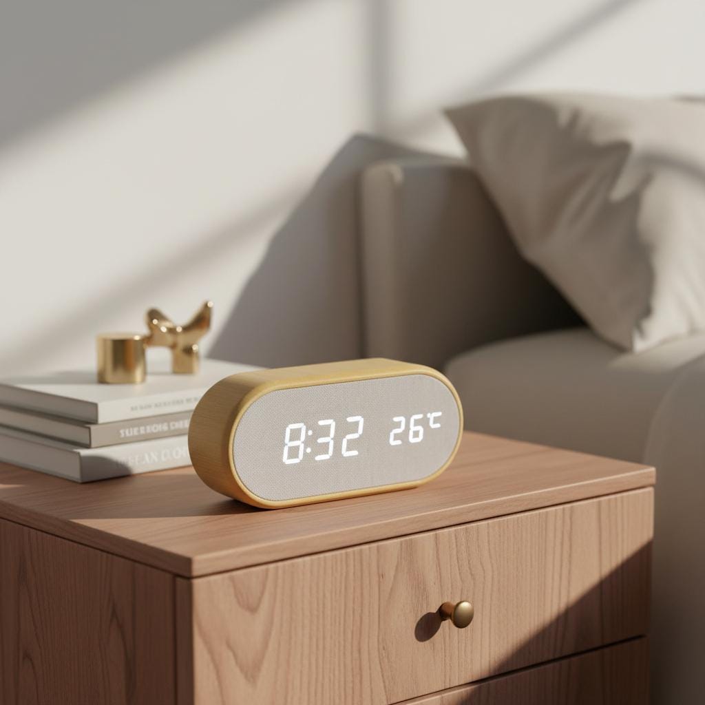 Wooden LED Digital Alarm Clock with Temperature Display