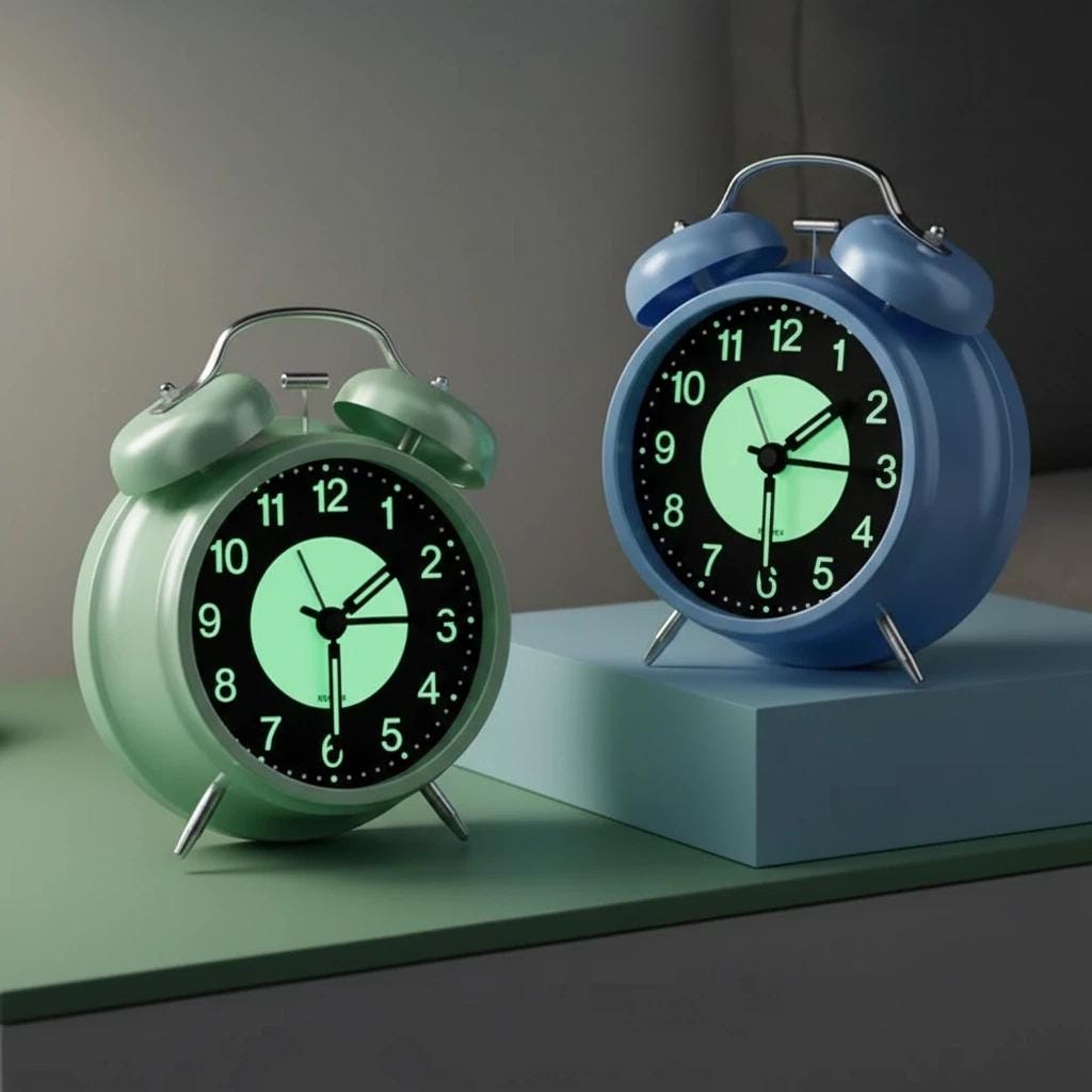 3 Inch Luminous Alarm Clock, Silent Analog Bedside Clock, Extra Loud Alarm, Night Light, Battery Powered