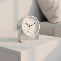 Round Metal Alarm Clock, Small Silent Quartz Desk Clock, Minimalist Bedside Clock, Modern Room Office Table Decor