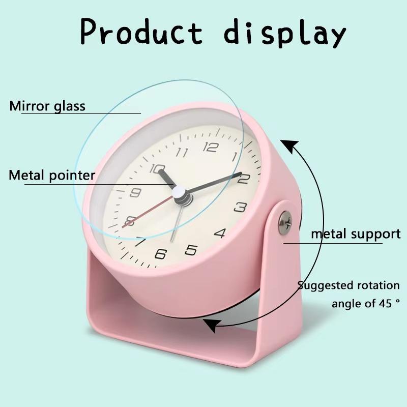 Round Metal Alarm Clock, Small Silent Quartz Desk Clock, Minimalist Bedside Clock, Modern Room Office Table Decor