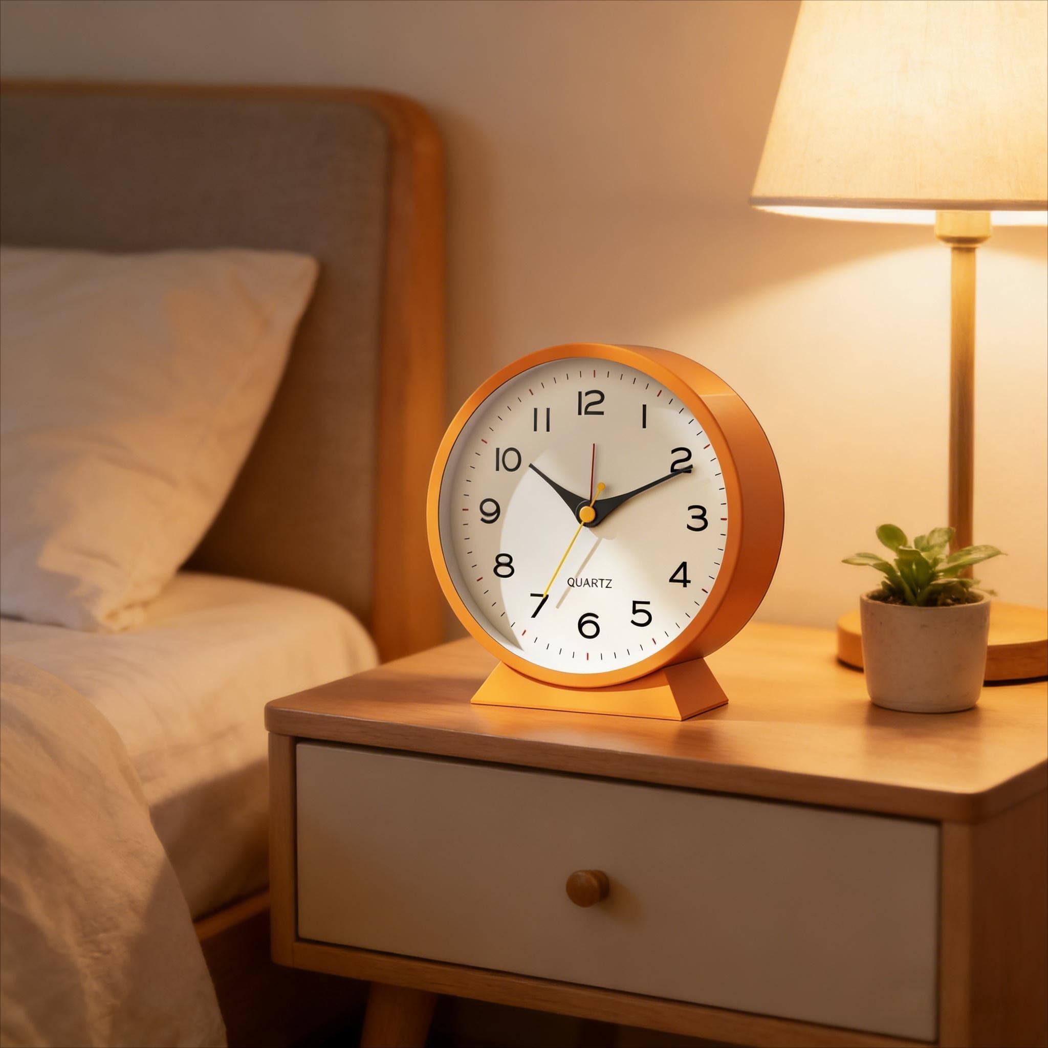 4.5 Inch Retro Alarm Clock Silent Battery Operated Metal Desk Clock with Night Light