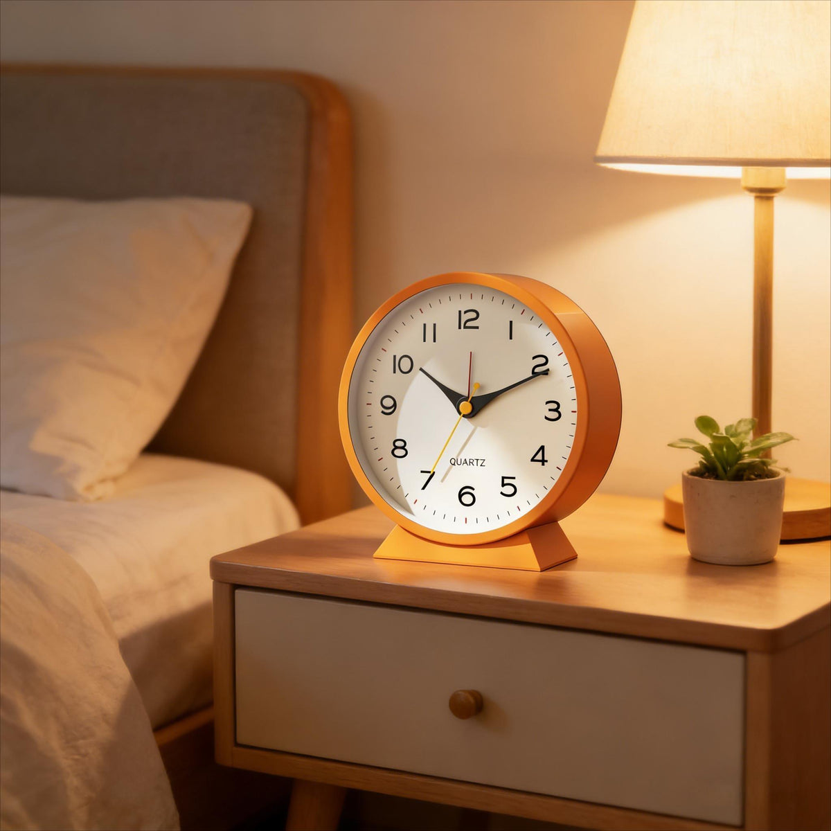 4.5 Inch Retro Alarm Clock Silent Battery Operated Metal Desk Clock with Night Light