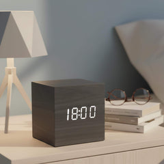 Wooden Alarm Clock with Voice Control, Digital Display, Temperature Reading, Time and Date, Modern Design, Desk Accessory, Bedroom Decor, Minimalist Style