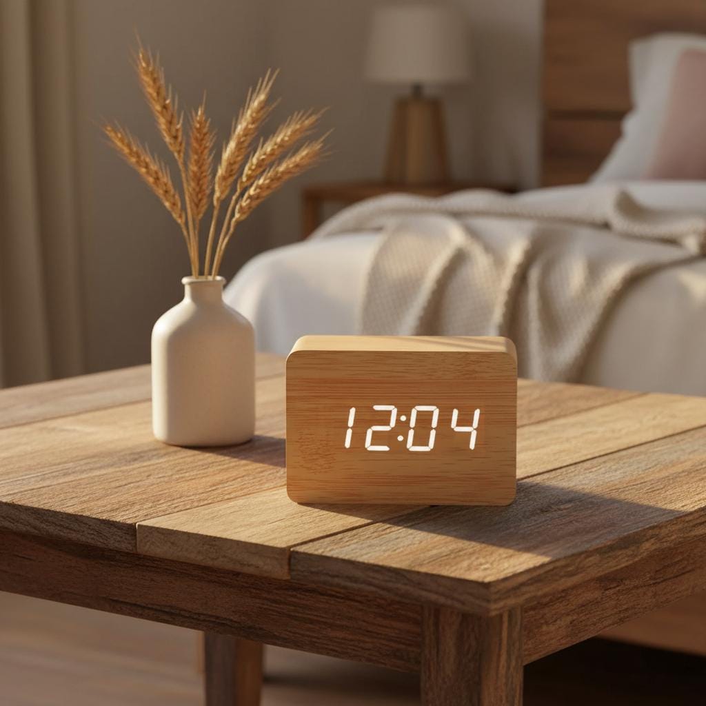 Wooden Digital Alarm Clock with Temperature, LED Desk Clock