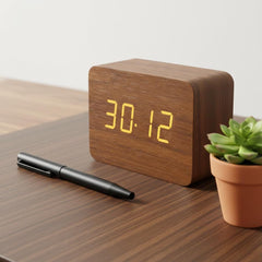 Wooden Digital Alarm Clock with Temperature, LED Desk Clock