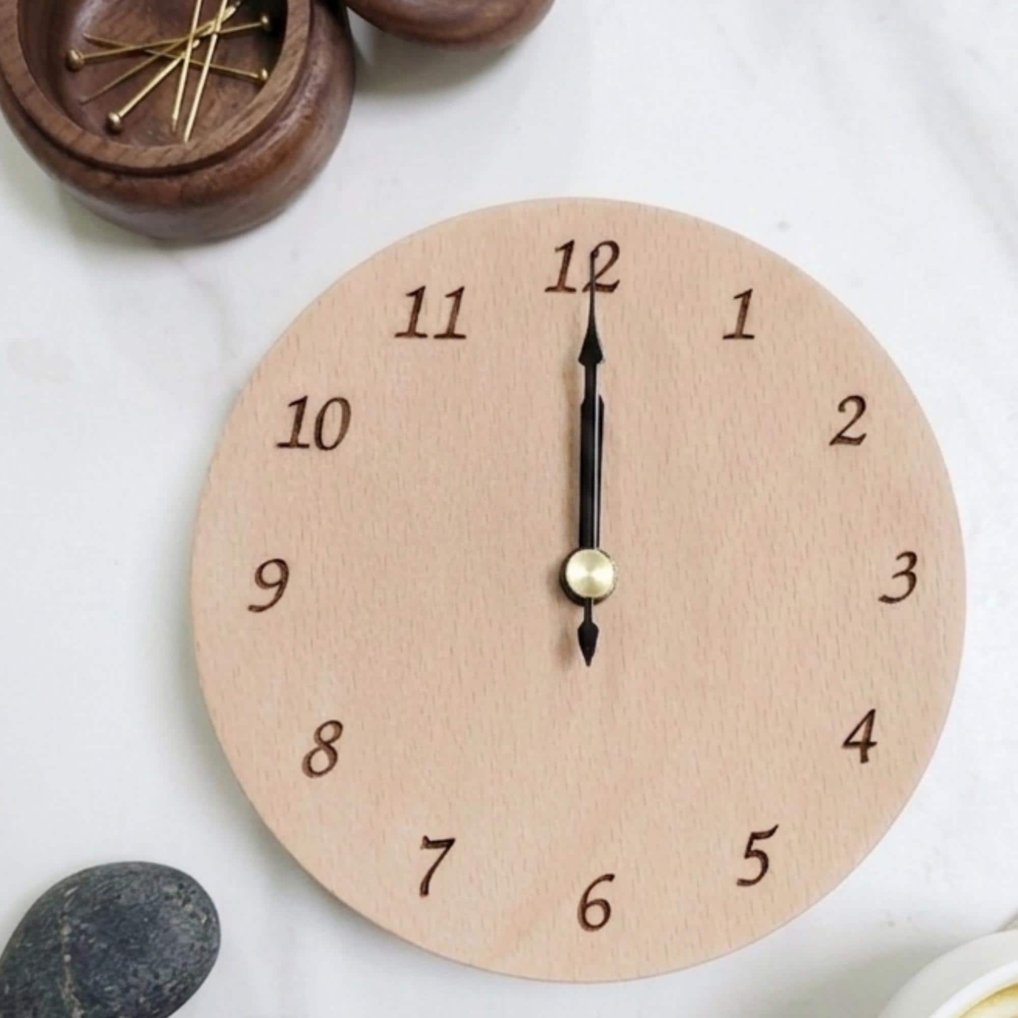 Minimalist Wood Table Clock: Round Edgeless Mid Century Modern Scandi Alarm Accessory