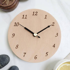 Minimalist Wood Table Clock: Round Edgeless Mid Century Modern Scandi Alarm Accessory