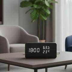 Modern Wooden LED Alarm Clock, Voice Control Digital Desk Clock, Minimalist Home Decor, 12/24H Display