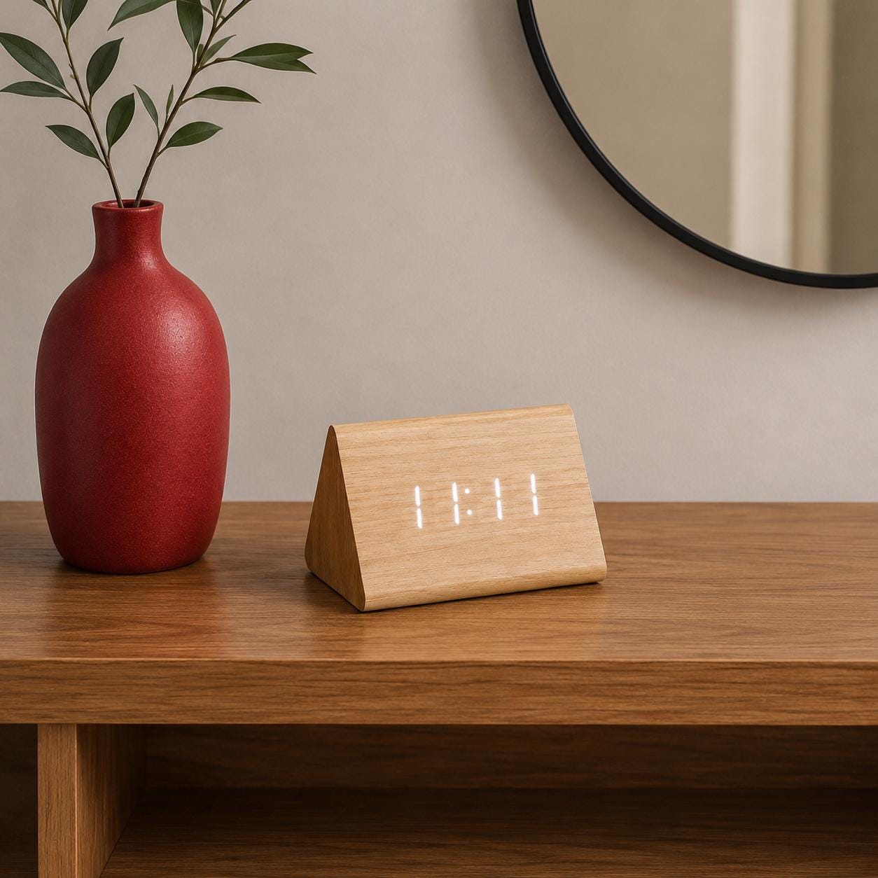 Wooden LED Alarm Clock, Minimalist Bedside Display, Modern Desk Decor