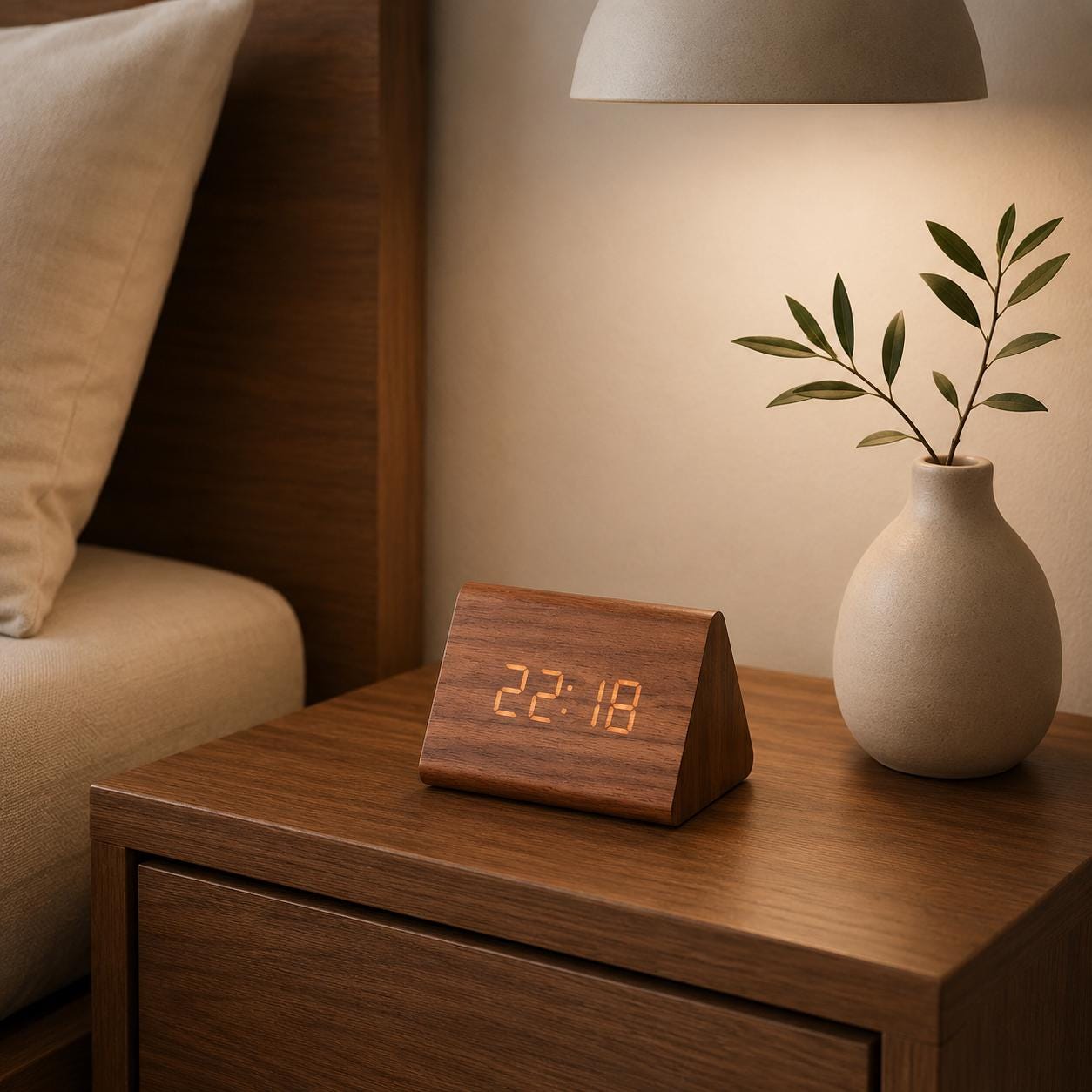 Wooden LED Alarm Clock, Minimalist Bedside Display, Modern Desk Decor