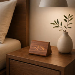 Wooden LED Alarm Clock, Minimalist Bedside Display, Modern Desk Decor