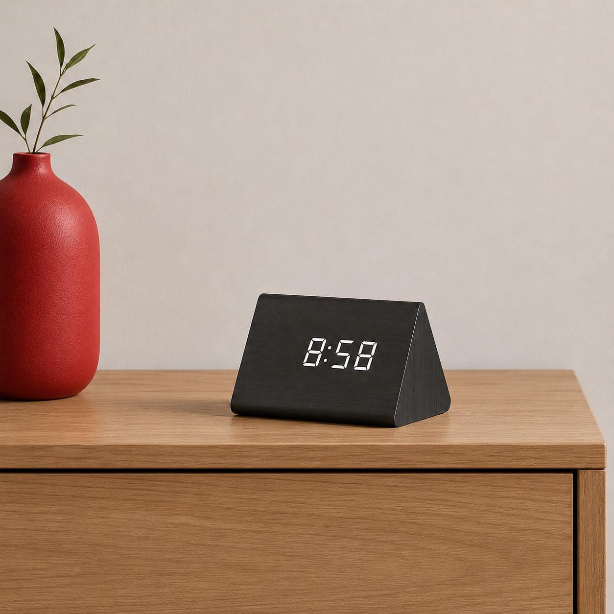 Wooden LED Alarm Clock, Minimalist Bedside Display, Modern Desk Decor
