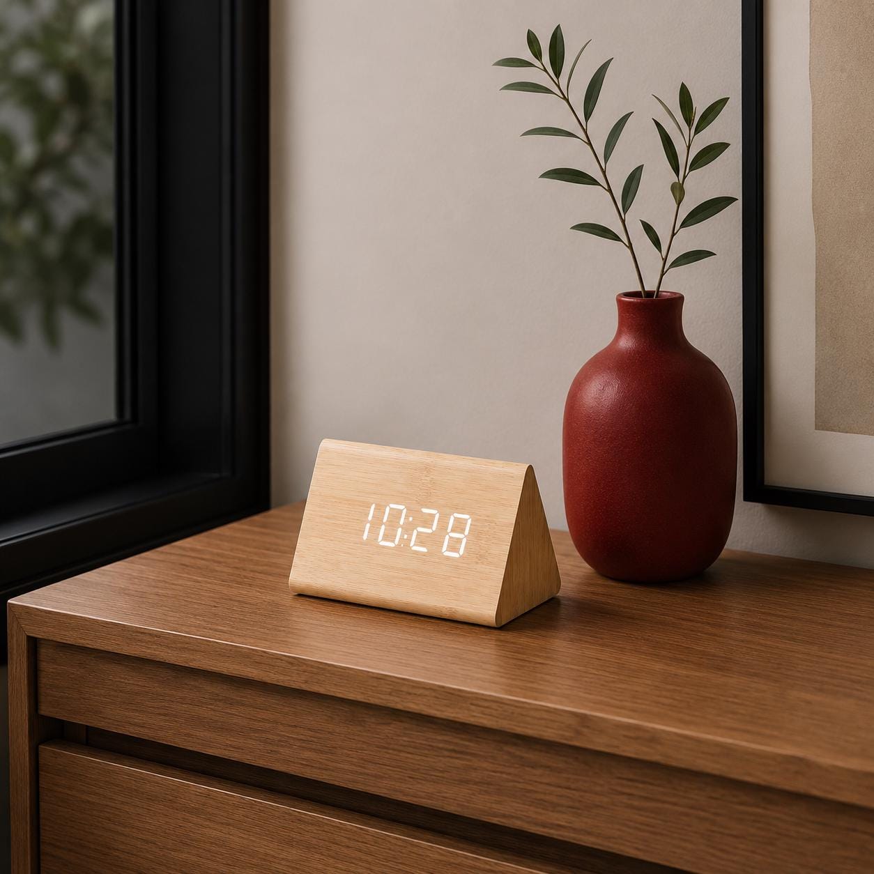 Wooden LED Alarm Clock, Minimalist Bedside Display, Modern Desk Decor