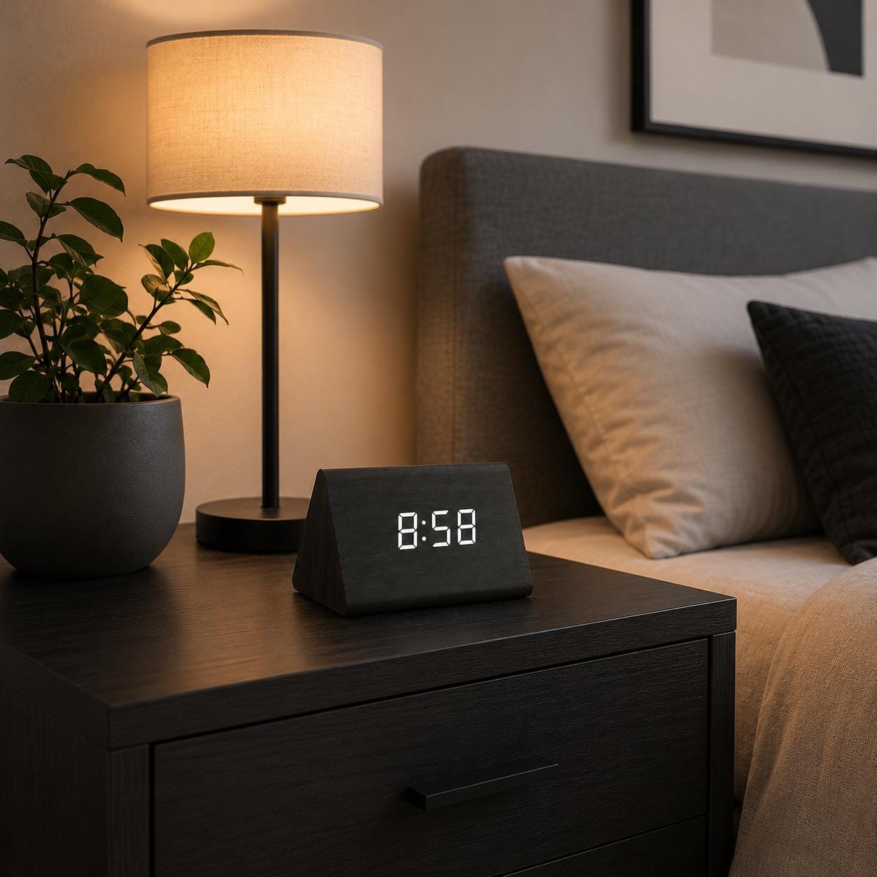 Wooden LED Alarm Clock, Minimalist Bedside Display, Modern Desk Decor