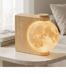 Wooden Moon Design Sunrise Simulator Alarm Clock with RGB Bedside Lamp and Nature Sounds