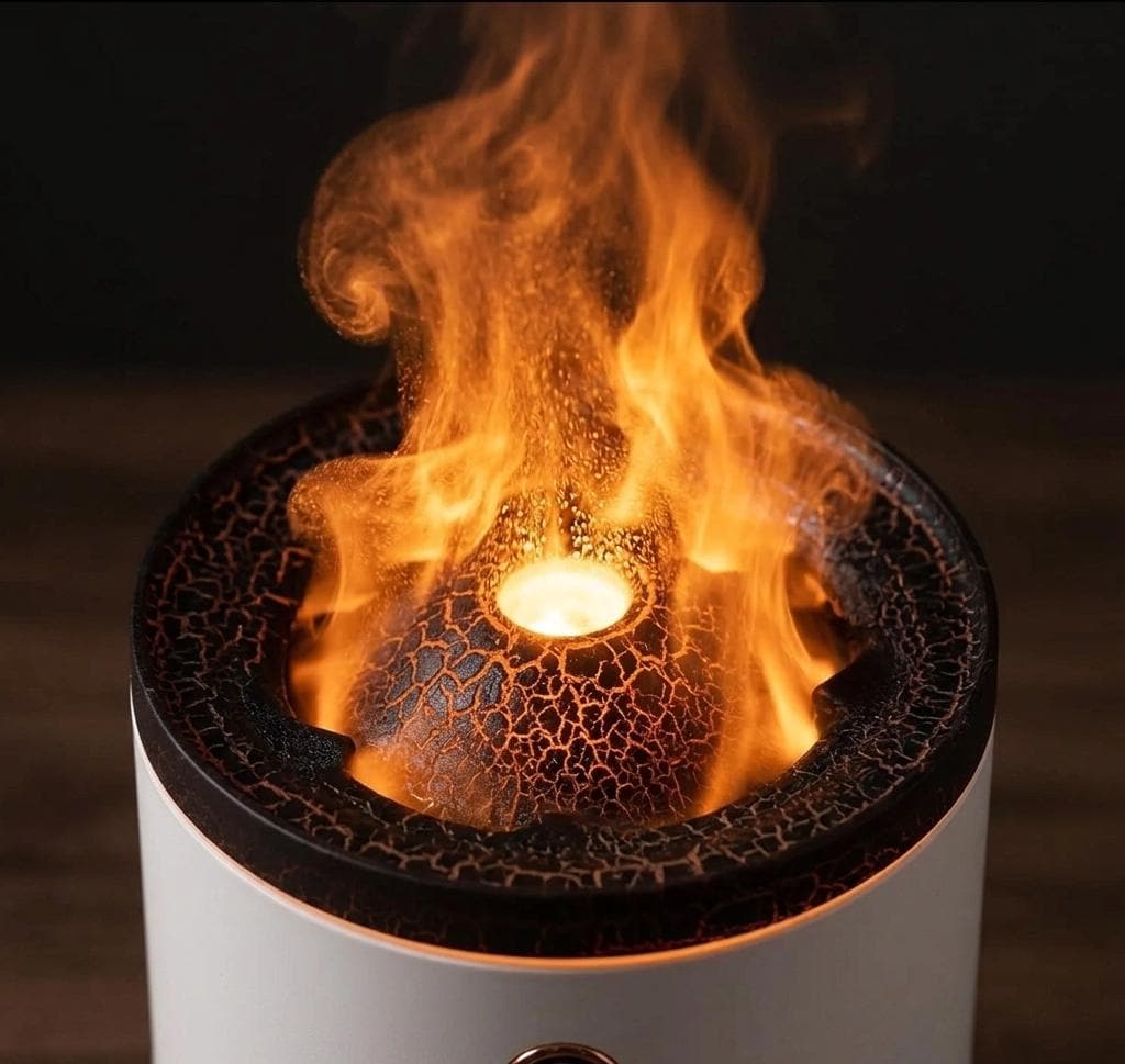 Volcano Humidifier & Flame Diffuser - Cozy Bedroom Decor, Stress Relief, Modern Desk Accessory