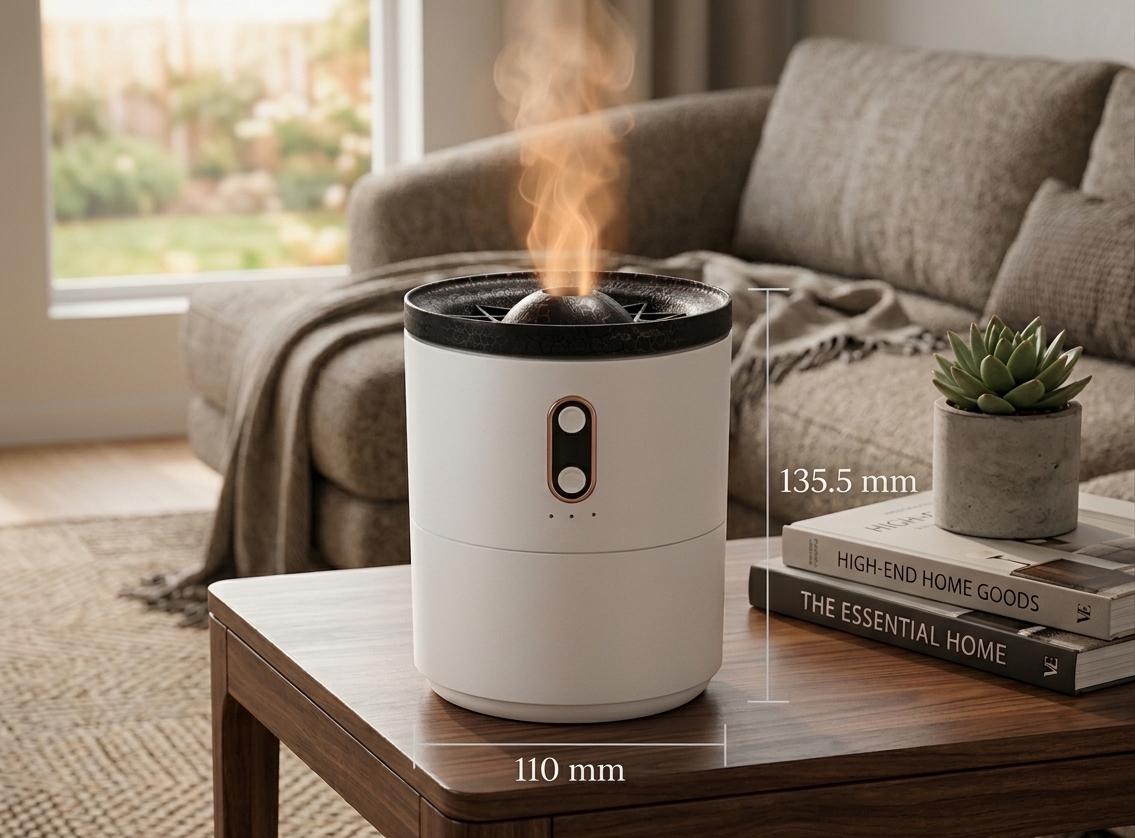 Volcano Humidifier & Flame Diffuser - Cozy Bedroom Decor, Stress Relief, Modern Desk Accessory